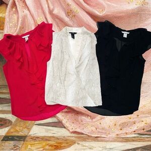 H&M Lot of 3 Sheer Sleeveless Tops Ruffle Draped Snakeskin Beige Red Black Sz 4